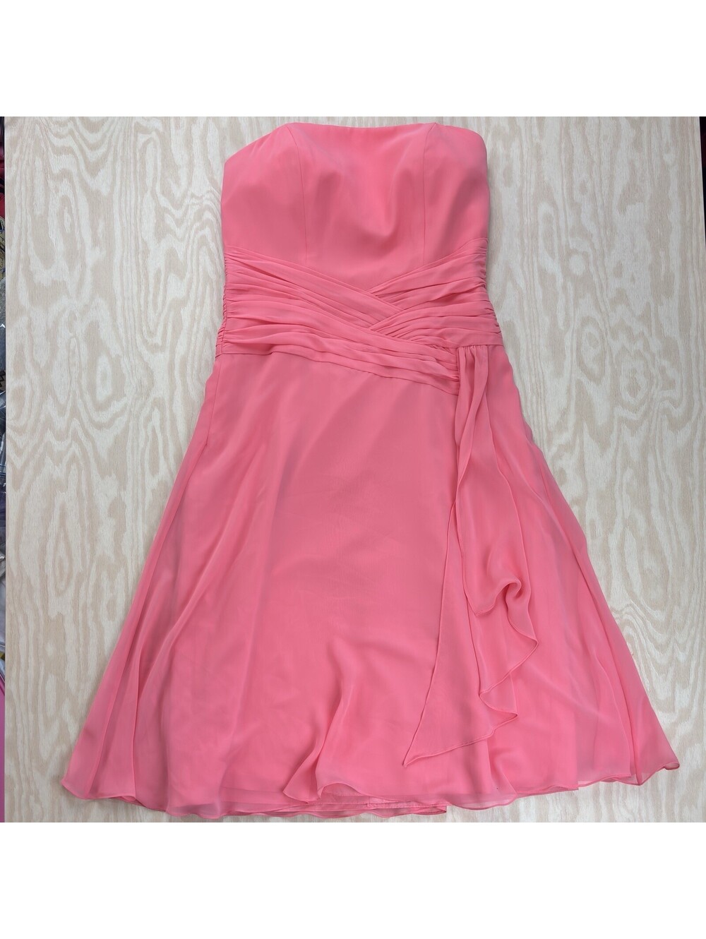 B2 Strapless Ruched Waist Chiffon Gown Size 12 Formal Evening Dress Coral Pink